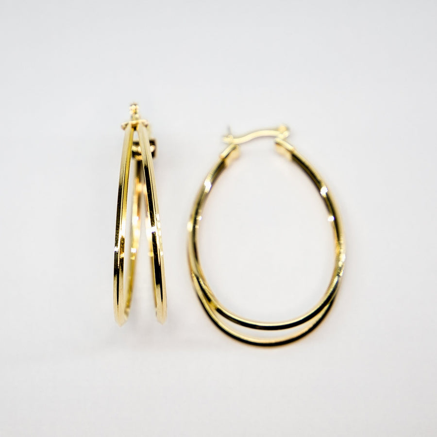 18K YELLOW DESIGNER GOLD CONTOURED & TWISTED HOOP EARRING